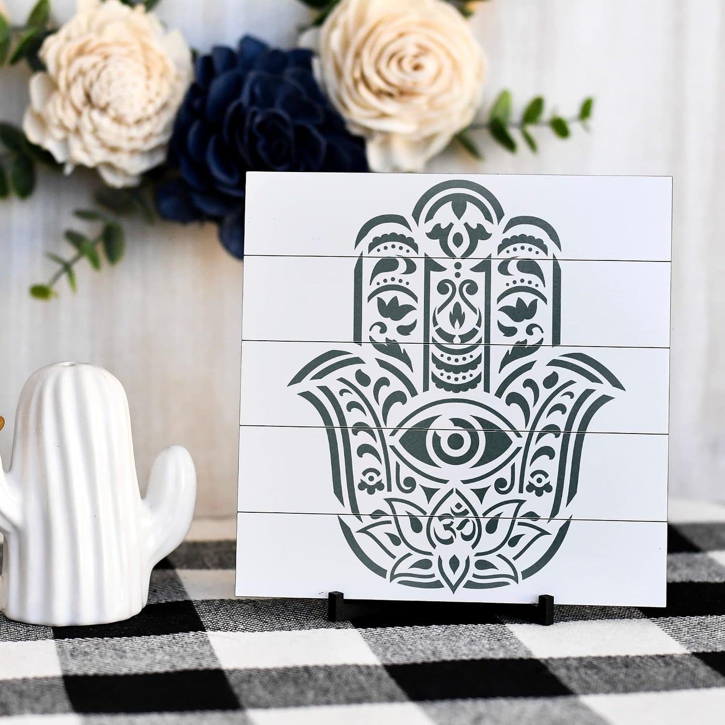Hamsa Palm Mandala Stencil - Spiritual Mandala Stencil for Painting, Hindu Hamsa Palm Design