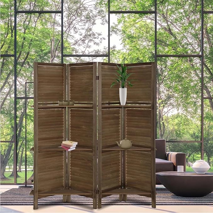 4 Panel Room Divider with Shelves, Room Dividers and Folding Privacy Screens - Image 6
