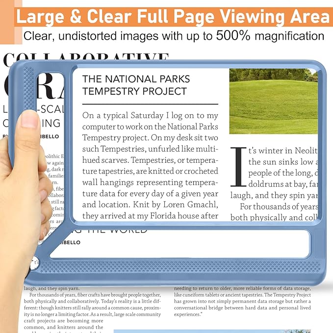 5X Full Page Magnifying Glass for Reading, Lightweight Rectangular Magnifier - Image 2