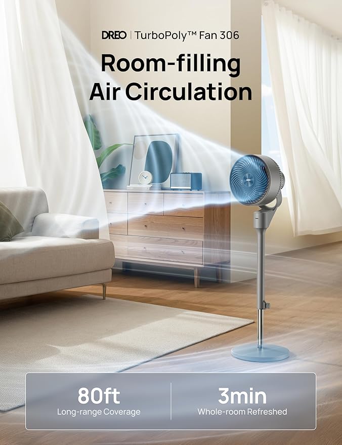 Dreo Fan for Bedroom, 80° Oscillating Standing Fan, 25dB Quiet, 80ft Pedestal - Image 2