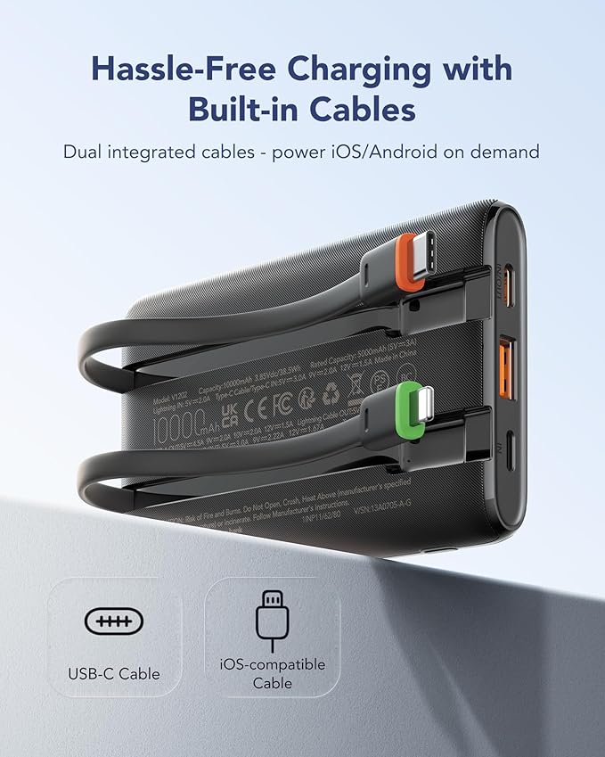 VEGER Portable Charger with Built in Cable, 10000mAh 22.5W Fast Charging USB C - Image 2