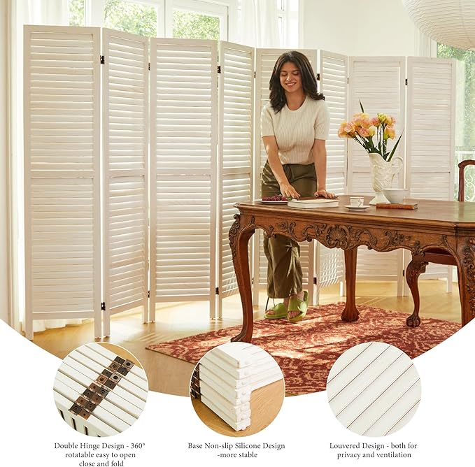 Room Dividers and Folding Privacy Screens, Wood Louvered Separators Divider Wall - Image 5