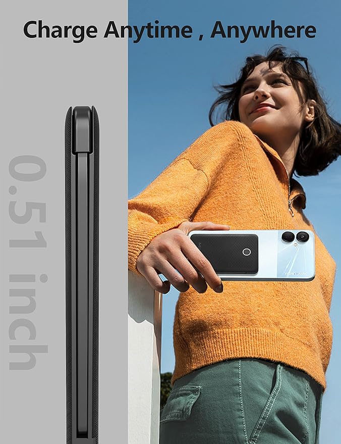 6000mah Ultra Slim Built in Cables Power Bank, Card Size Built in USB C Cords - Image 9