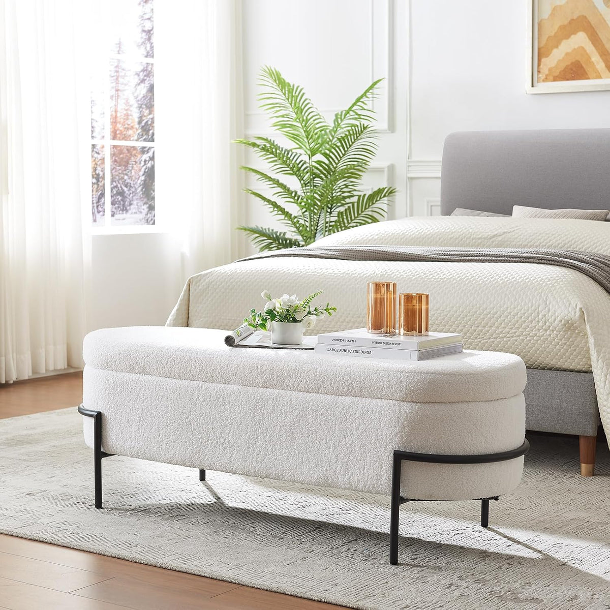 fivewillowise 52 inch sherpa storage ottoman bench,end of, main product view