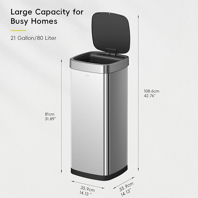 EKO EcoSmart Tall and Large Kitchen Trash Can, 80L/21.1G High Capacity - Image 2