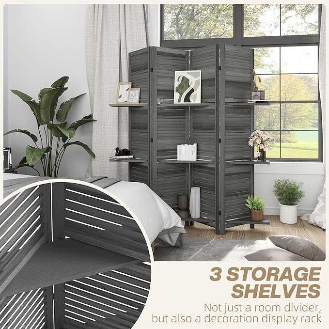 HOMCOM Room Divider, 4 Panel 67" Tall Wood Privacy Screen - Image 3