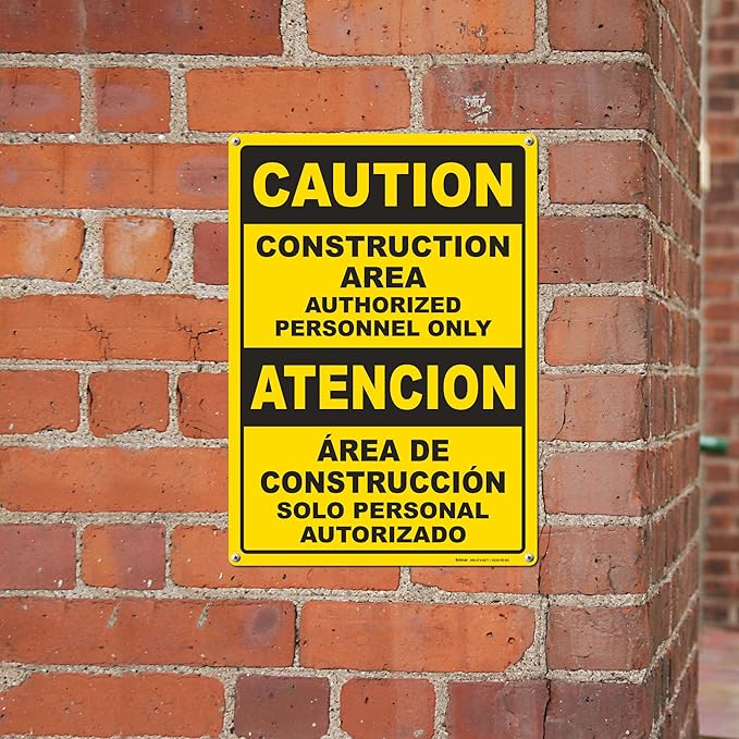 Brimar - 10" x 14" - Bilingual Caution Construction Area Authorized Only Sign - - Image 4