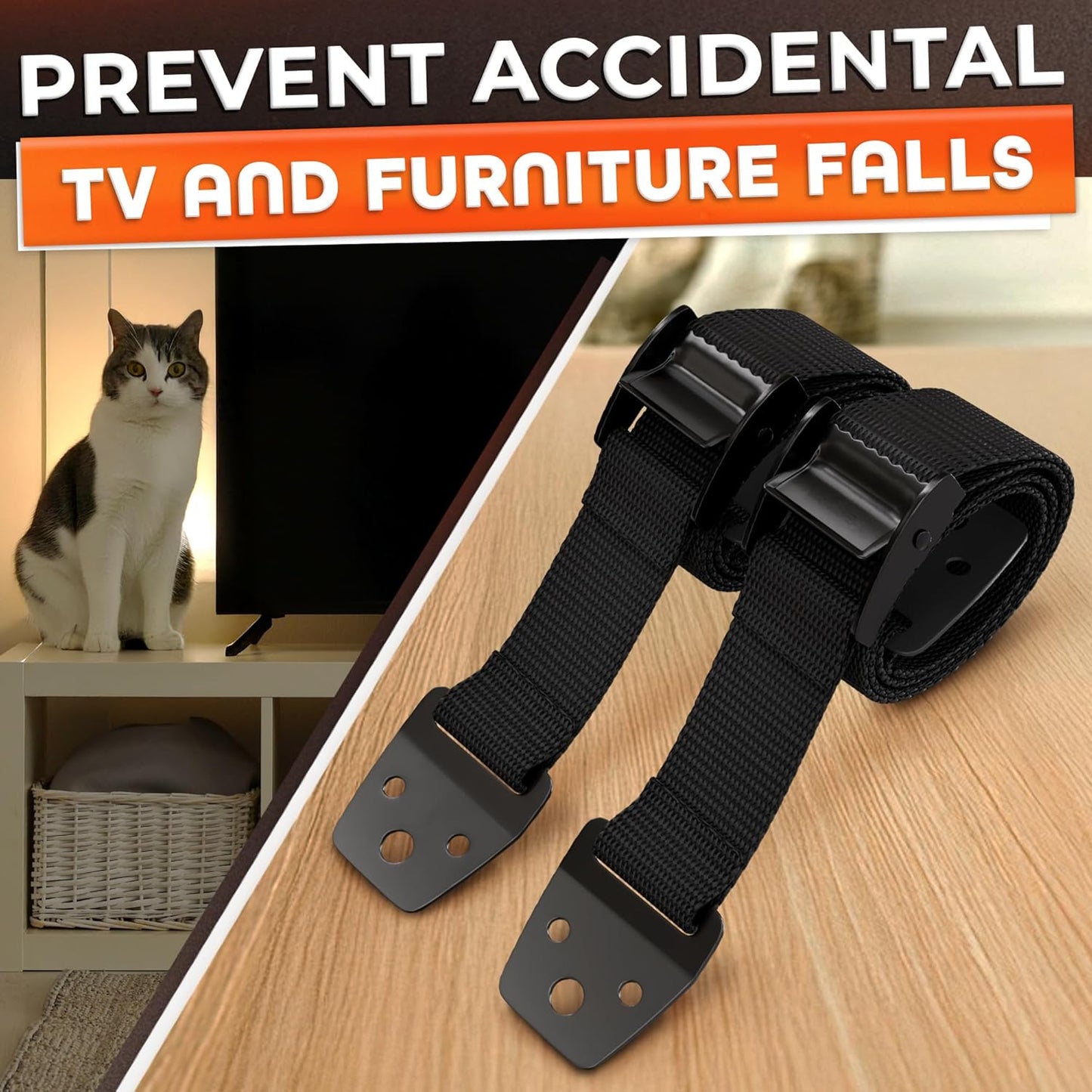 TV Safety Straps for Flat Screen, Anti-Tip, Adjustable 19 to 39 In | Wall Anchor Straps Hold Big Screen TVs Up to 330 Lbs - Flexible Nylon, Wear-Resistant, and Easy Setup for Furniture Anchoring
