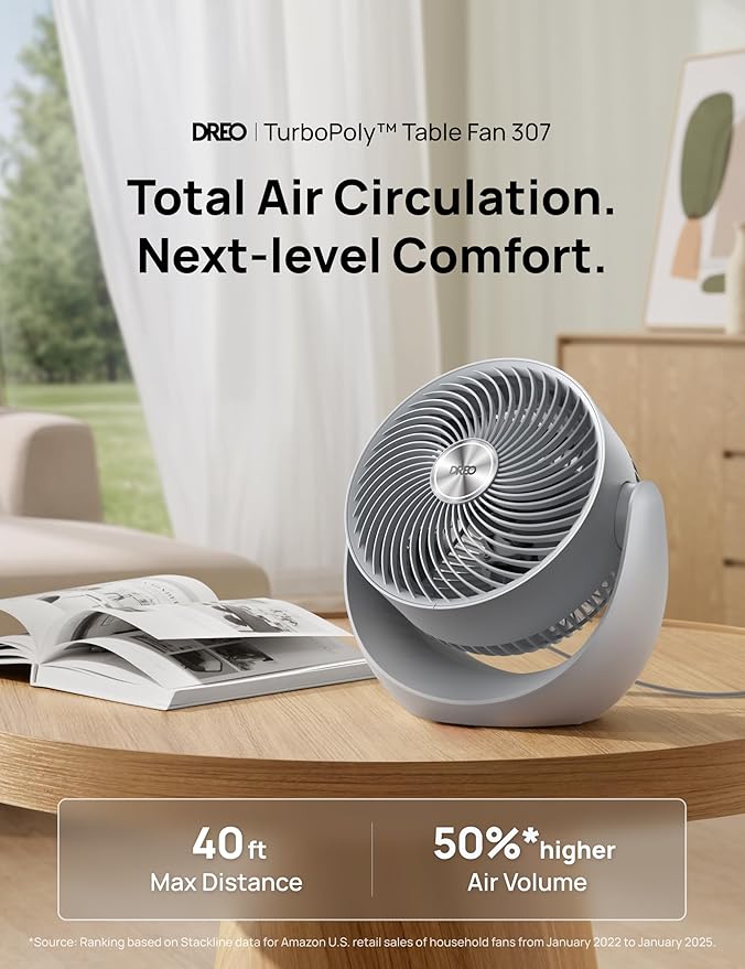 Dreo Fan for Bedroom, Table Air Circulator for Whole Room, 11 Inch, 40ft Strong - Image 2