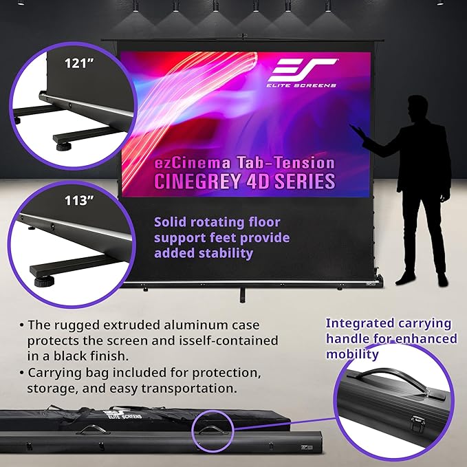 Elite Screens ezCinema Tab-Tension CineGrey 4D, 123-inch 16:9, Manual Floor - Image 6
