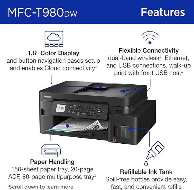 Brother INKvestment Tank 980 Wireless and Ethernet Color Inkjet All-in-One - Image 3