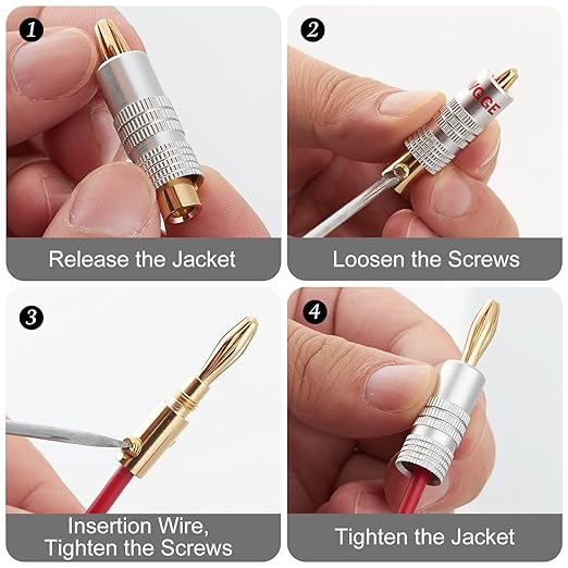 WGGE WG-009 Banana Plugs Audio Jack Connector, 24k Gold Dual Screw Lock Speaker - Image 5
