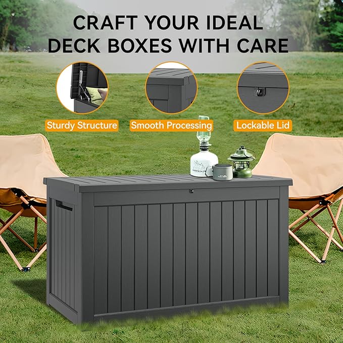 NUNU LAB 270 Gallon Large Resin Deck Box, Waterproof Outdoor Storage Box - Image 3