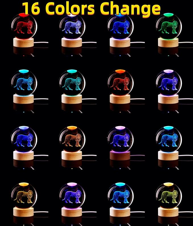 3D Crystal Ball Lamp with Lifelike LED Lion, 16 Color Changing Light, Dimmable - Image 2