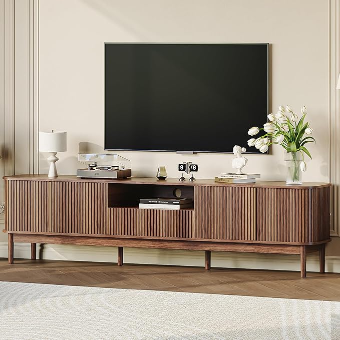 CHUWELL 86.6'' Fluted TV Stand for 75/80/85 Inch TVs, Mid Century Modern by CHUWELLStorageCabinet