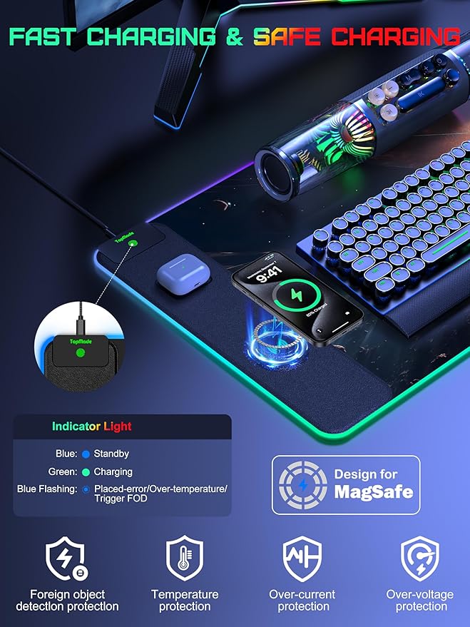 TopMade Wireless Charging Mouse Pad, RGB Gaming Mousepad Home Office Desk Pad - Image 3