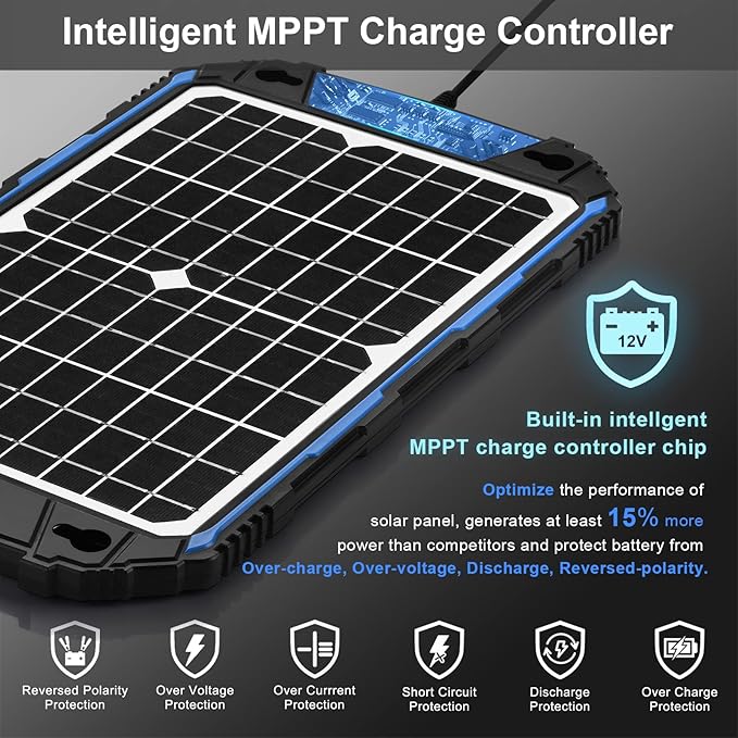 SUNER POWER Waterproof 12W 12V Solar Battery Charger & Maintainer Pro, Built-in - Image 2