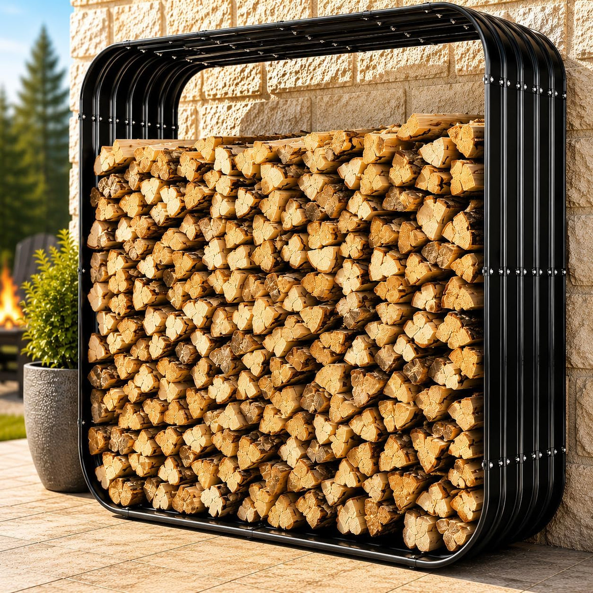 49in firewood rack with cover roof, waterproof heavy, main product view