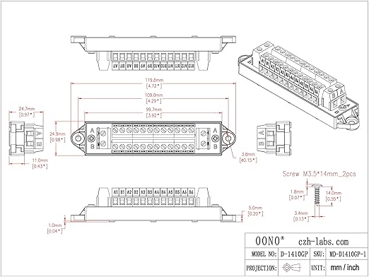 16Amp AC/DC 48V 2x12 Position Terminal Block Distribution Module. OONO D-1410GP - Image 5