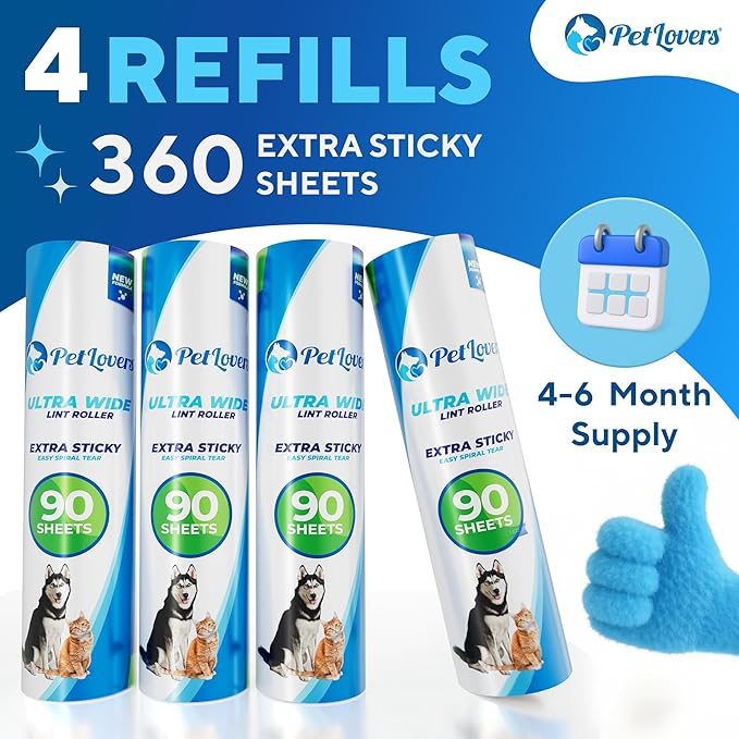 PetLovers Extra Sticky Floor Lint Roller 4 Pack of Refills Only - Image 2