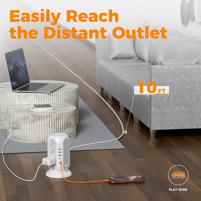 TESSAN Tower Power Strip with Individual Switches, Surge Protector with 12 - Image 7