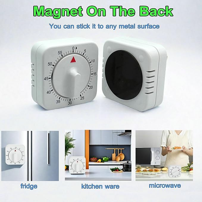 Square 60 Minute Mechanical Kitchen Timer - Image 2