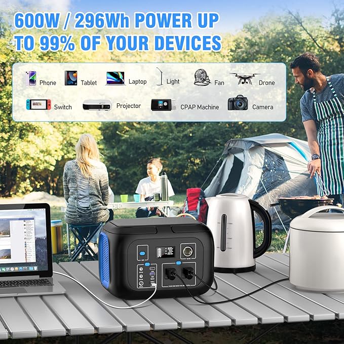 Portable Power Station 600W Power Bank 296Wh Solar Generator Lithium Battery - Image 6