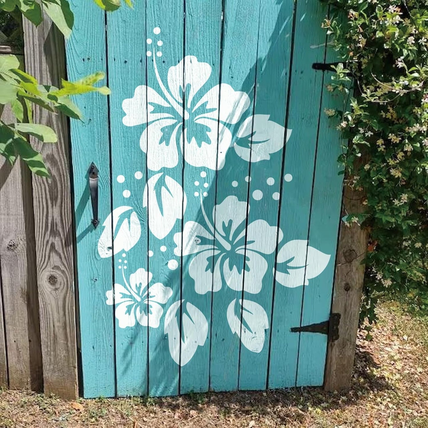 Large Flower Stencils Hibiscus Spring Floral Stencils for Painting for Wood Garden Fence Wall Furniture Fabrics DIY Decor (6 Hibiscus)