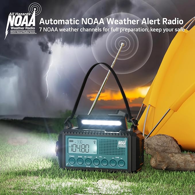 Emergency Weather Radio with AM/FM/NOAA/SW, 5 Ways Powered Solar Hand Crank - Image 2