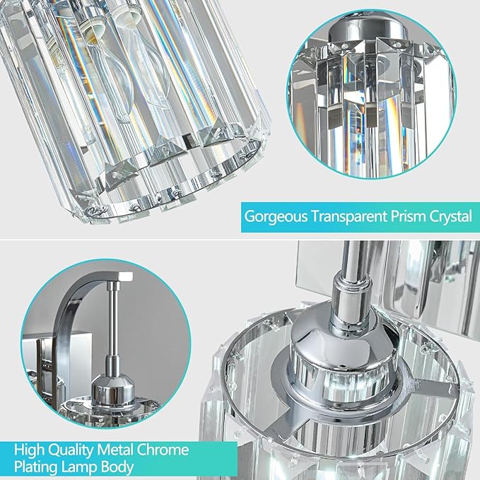 FDPBY 3-Light Crystal Vanity Light, Modern Chrome Bathroom Wall Sconce - Image 5