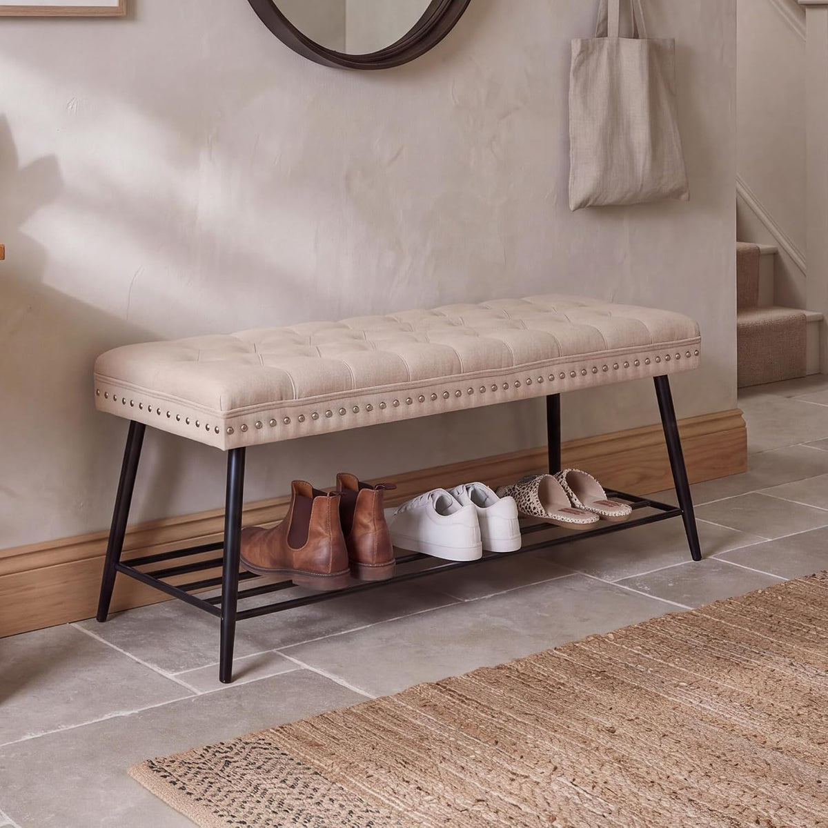 mistpople thick cushioned shoe bench, entryway bench with, main product view