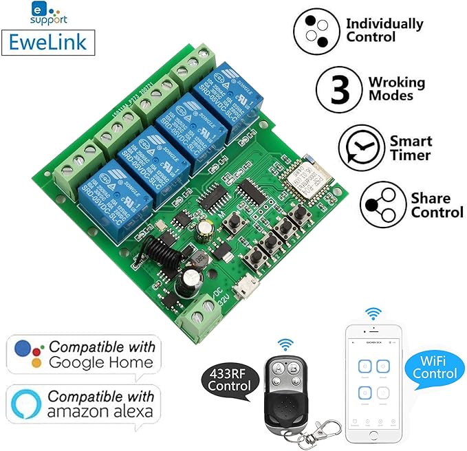 Newgoal 4 Channels WiFi Wireless Smart Switch Inching Self-Locking Relay Module - Image 2