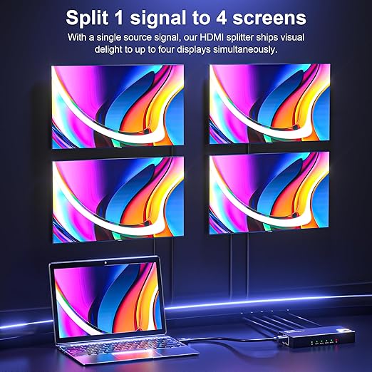 HDMI Splitter 1 in 4 Out, JCHICI HDM1 Switcher Splitter 4K@60Hz 4:4:4, HDMI - Image 2