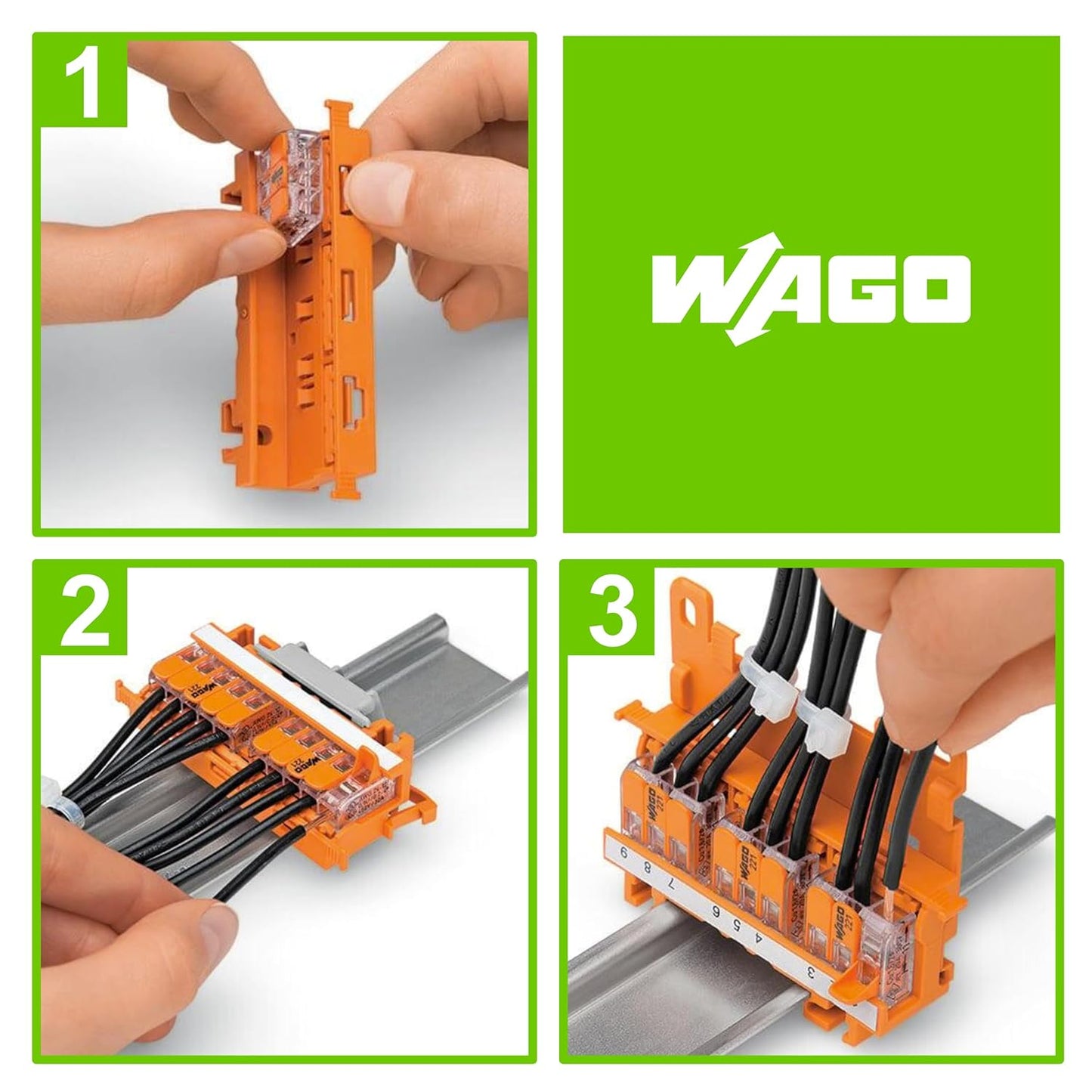 221-500 | WAGO Mounting Carrier | for 221 Series (24 – 12 AWG) | DIN-35 Rail/Panel Mount | Orange | [Box of 10 Pieces]