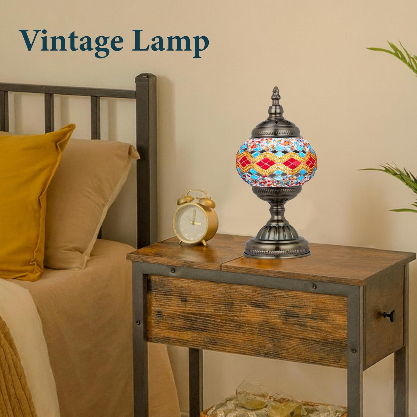 Marrakech Turkish Mosaic Lamp Stained Glass Table Lamp with Tiffany Style | Handmade Moroccan Table Lamp with Bronze Base, Decorative Accent Vintage Lamp for Living Room Bedroom Including LED Bulb