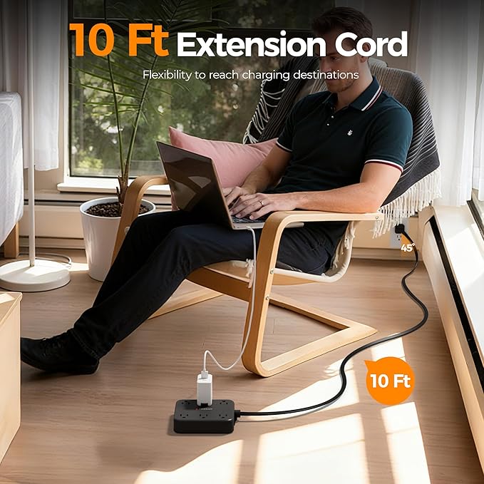 TESSAN 10Ft Black Extension Cord - Image 5