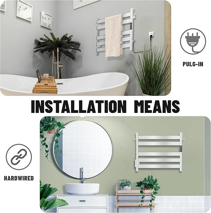 K&KALONZO Towel Warmer for Bathroom, Wall-Mounted 5-Bar Heated Towel Rack - Image 4