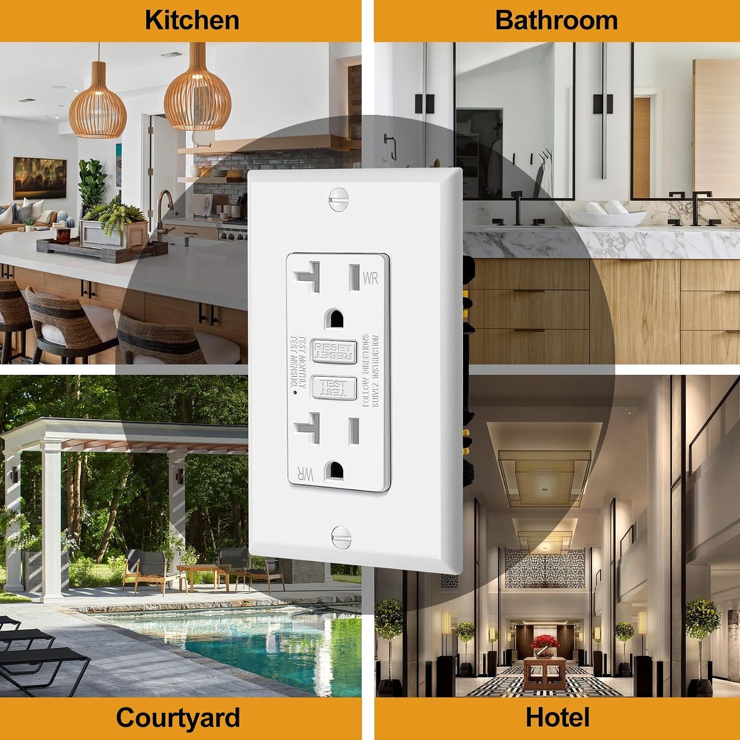 ELECTECK 10 Pack GFCI Outlets 20 Amp, Weather Resistant GFI, ETL Listed | Ultra Slim Design, Outdoor 20A GFI Receptacle With LED Indicator, Ground Fault Circuit Interrupter, Wallplate Included, White