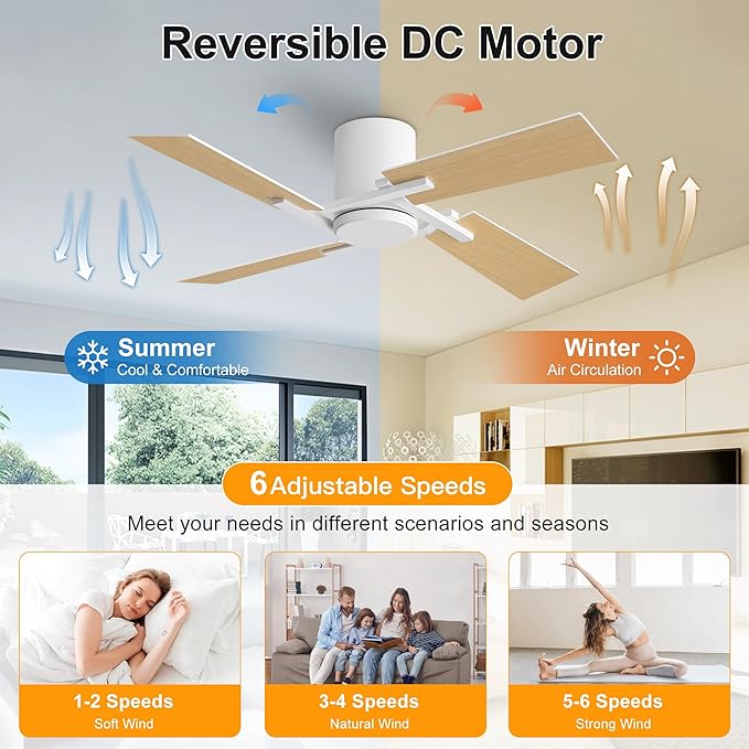 WINGBO 48 Inch Flush Mount Ceiling Fan without Light - Image 3
