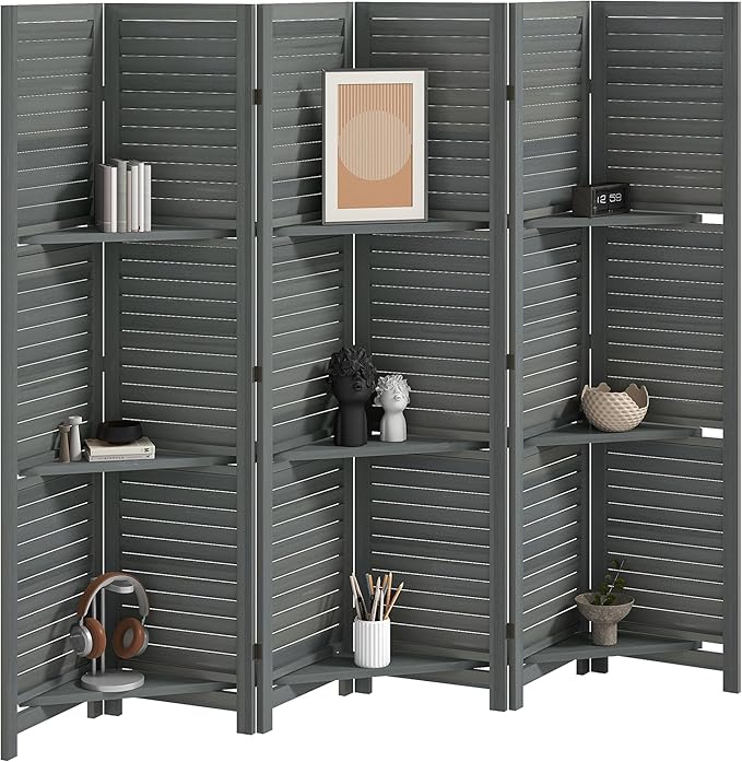 HOMCOM Room Divider, 6 Panel 67" Tall Wood Privacy Screen by HOMCOM