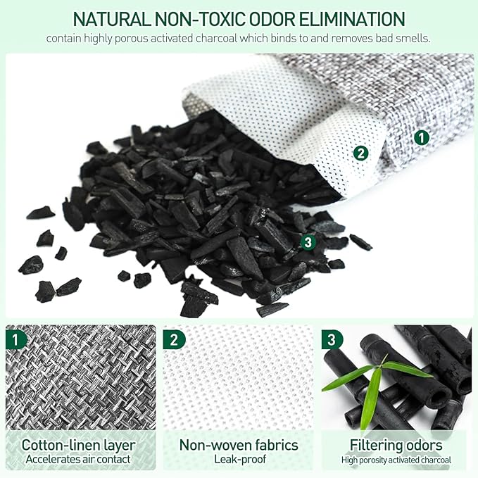 MAXWAVE 8 Pack Activated Charcoal Odor Absorber Bags, Bamboo Charcoal Air - Image 3