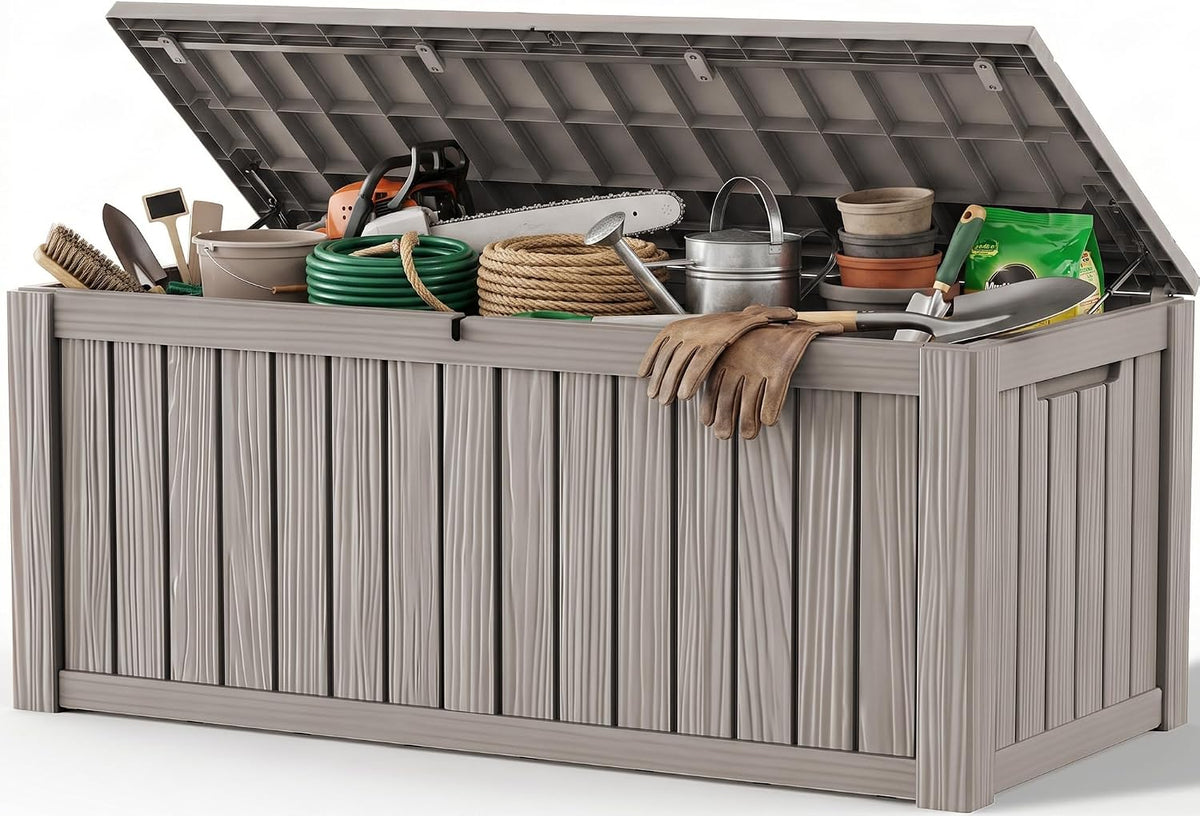 outdoor storage box, 260 gal waterproof resin deck, main product view