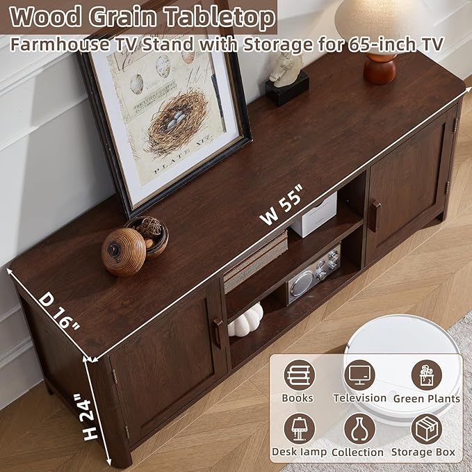 Joaxswe Farmhouse 55" Entertainment Center, Dark Walnut Tv Stand - Image 9