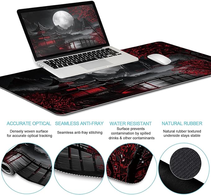 LIMKRIAN Japanese Mouse Pad Large Desk Mat Set, XXL Anime Full Moon Ergonomic - Image 4