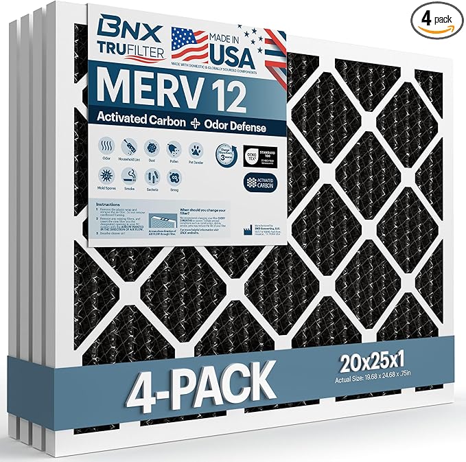 BNX TruFilter 20x25x1 MERV 12 Odor Defense AC Furnace Air Filter by BNX