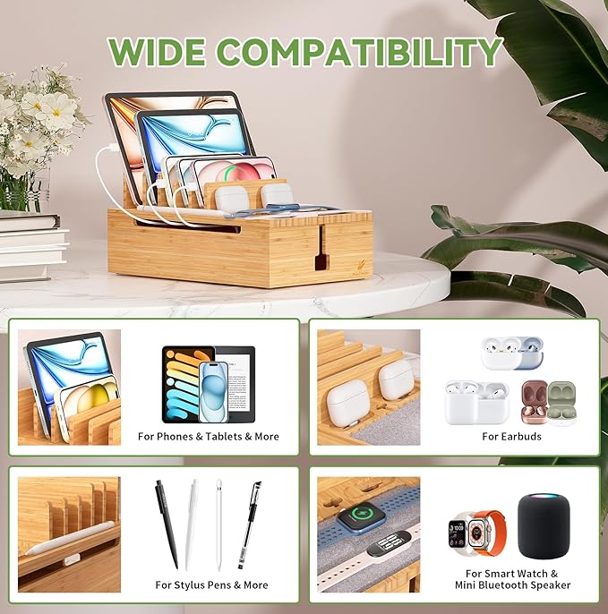 Pezin & Hulin Bamboo Charging Station, Electronic Devices Organizer - Image 6