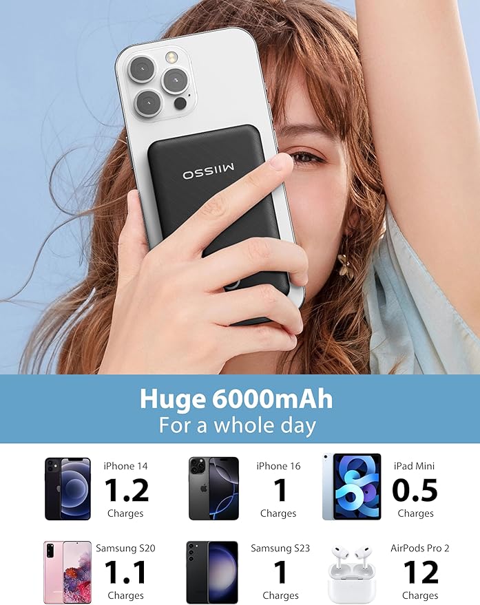 miisso 6000mah Ultra Slim Built in Cables Power Bank, Card Size Built in USB C - Image 3