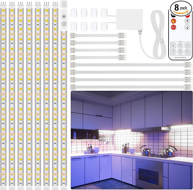 LAFULIT 8 PCS Under Cabinet Lighting Kit, Bright Under Cabinet Lights, Flexible by LAFULIT
