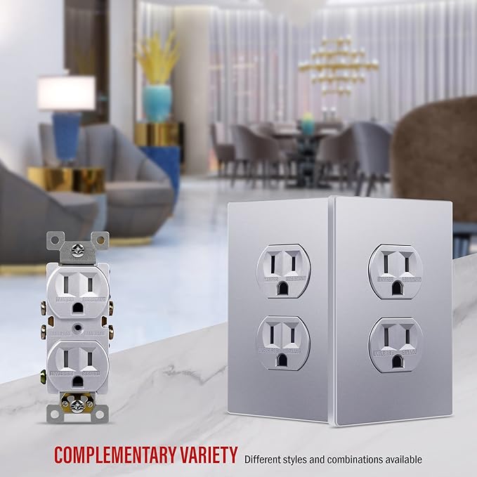 ENERLITES Elite Series Duplex Outlet Receptacle Cover, Screwless Wall Plate - Image 6