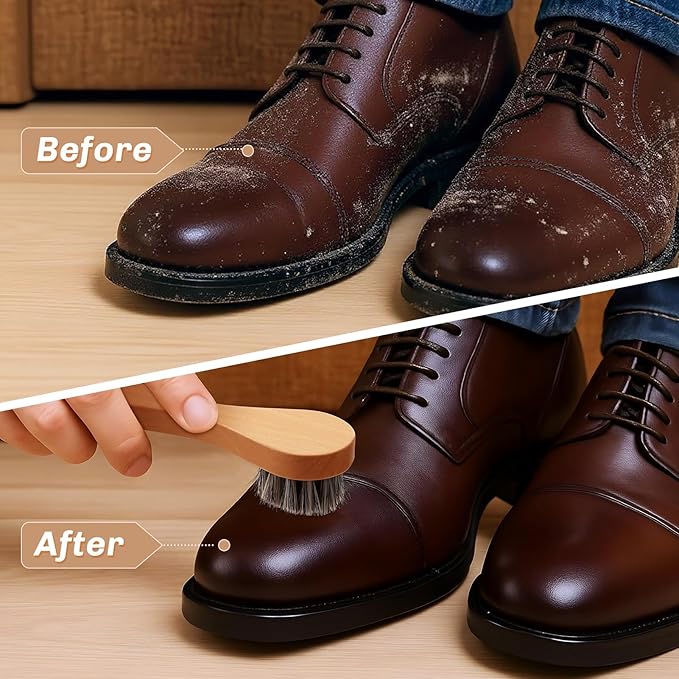 4 Pcs Horsehair Shine Shoes Brush Kit Polish Dauber Applicators Cleaning - Image 4